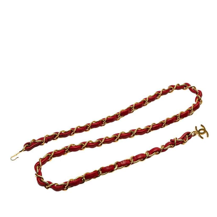 Chanel Gold Plated CC Leather Woven Chain Belt Gold Metal Good condition - Front View