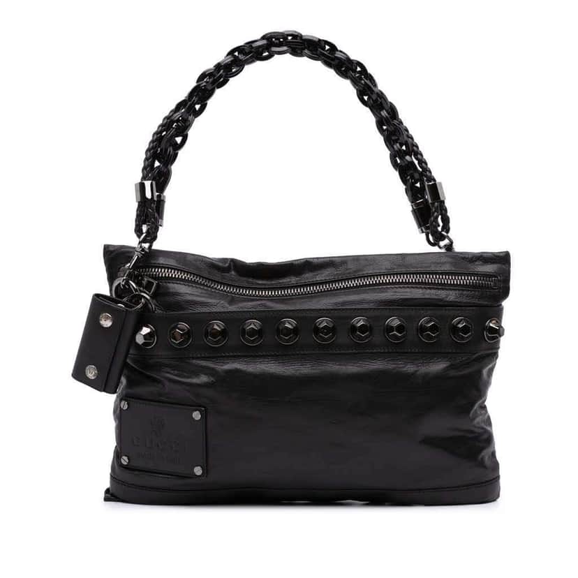 Gucci Studded Calfskin Shoulder Bag Black Leather Good condition - Front View