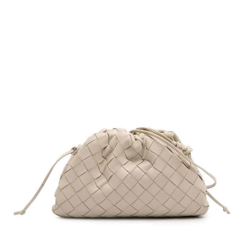 Bottega Veneta Nappa Intrecciato The Mini Pouch Crossbody White Leather Good condition - Front View