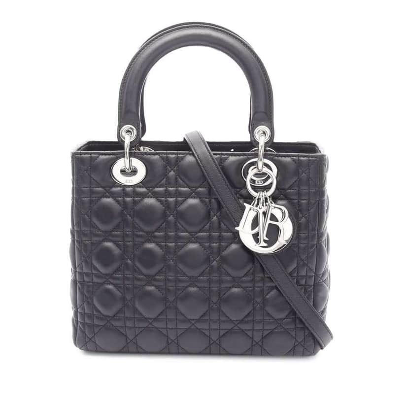 Dior Medium Lambskin Cannage Lady Dior Black Leather Good condition - Front View