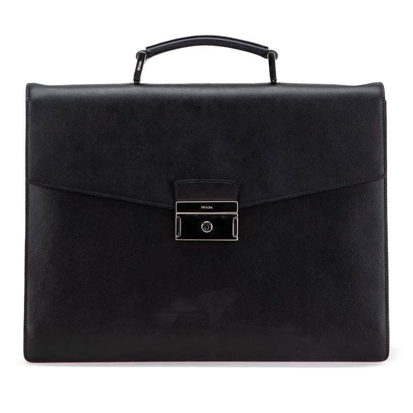 Prada Saffiano Briefcase Black Leather Good condition - Front View