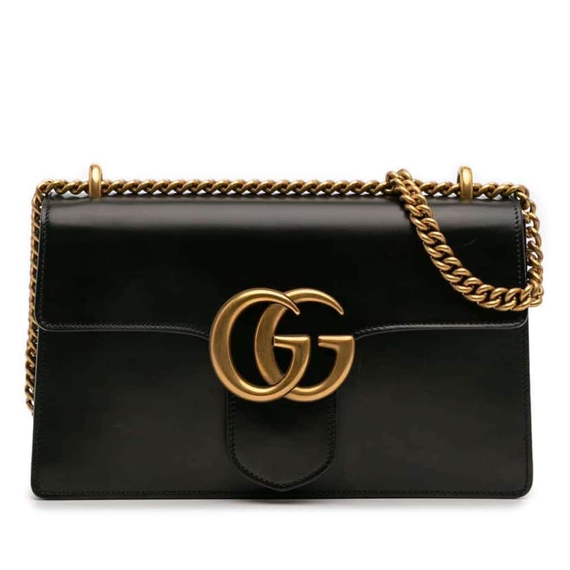 Gucci Medium GG Marmont Leather Chain Flap Black Leather Good condition - Front View