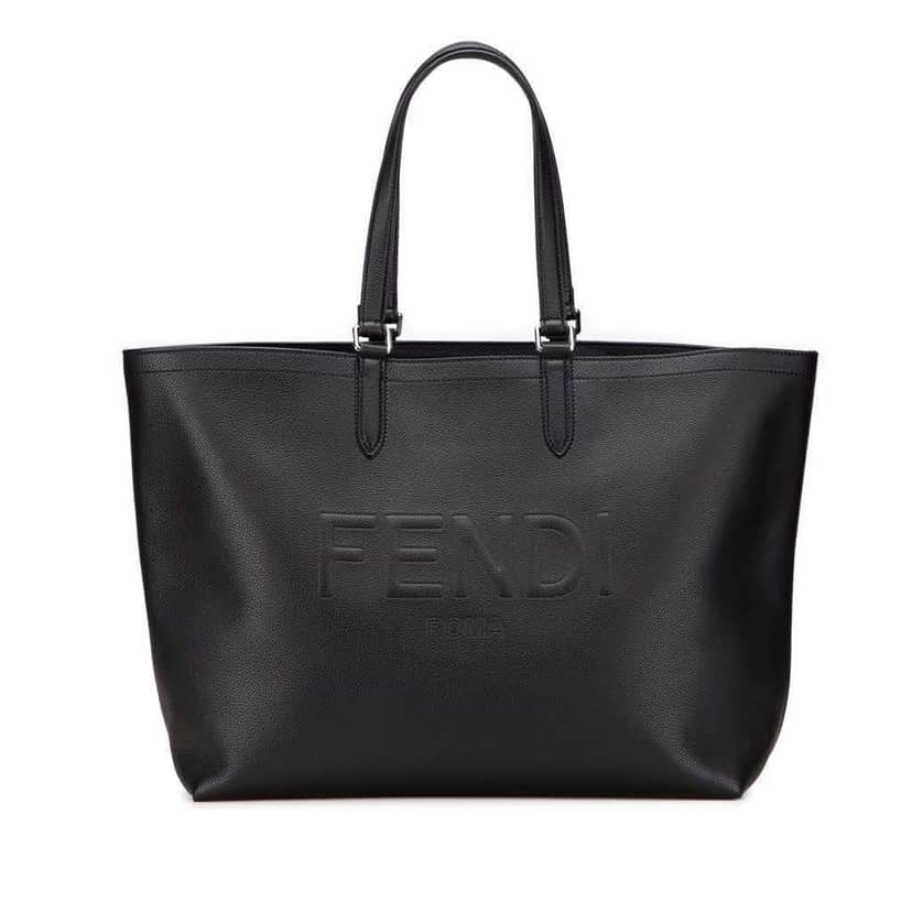 Fendi Embossed Leather Logo Tote Black Leather Good condition - Front View