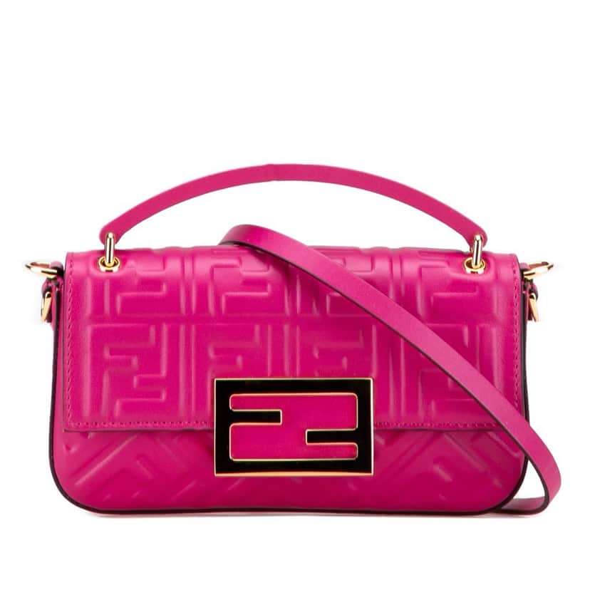 Fendi Zucca Embossed Leather Baguette Phone Pouch Satchel Pink Leather Good condition - Front View