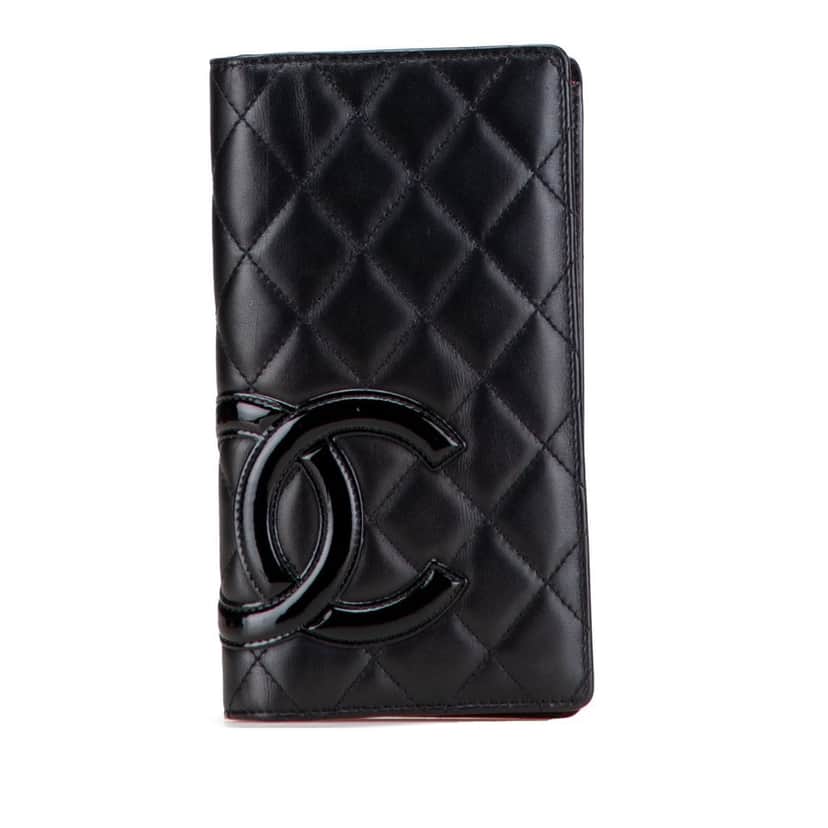 Chanel Quilted Lambskin Cambon Ligne Bifold Wallet Black Leather Good condition - Front View