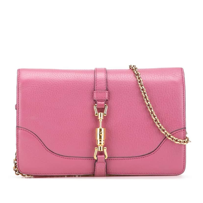 Gucci Pebbled Calfskin Piston Broadway Evening Bag Pink Leather Good condition - Front View
