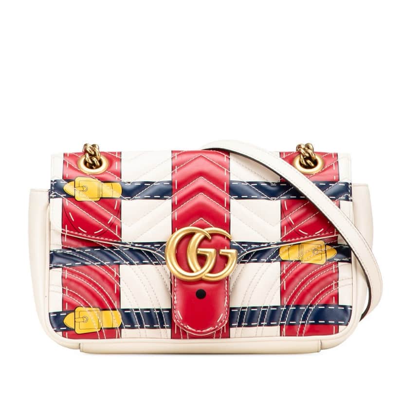 Gucci Medium GG Marmont Matelasse Leather Trompe L oeil Shoulder Bag White Leather Good condition - Front View