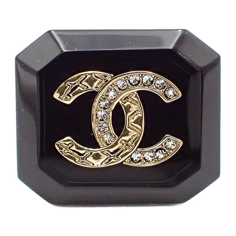 Chanel Resin Gold Plated CC Rhinestone Brooch Black Good condition - Front View