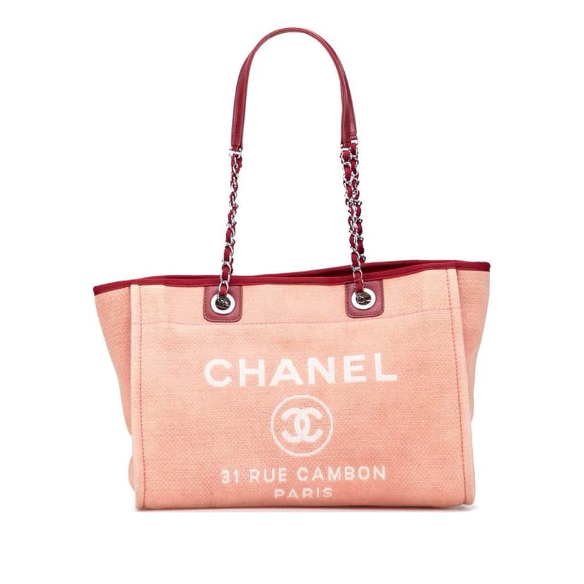 Chanel Small Canvas Deauville Tote Pink Canvas Good condition - Front View