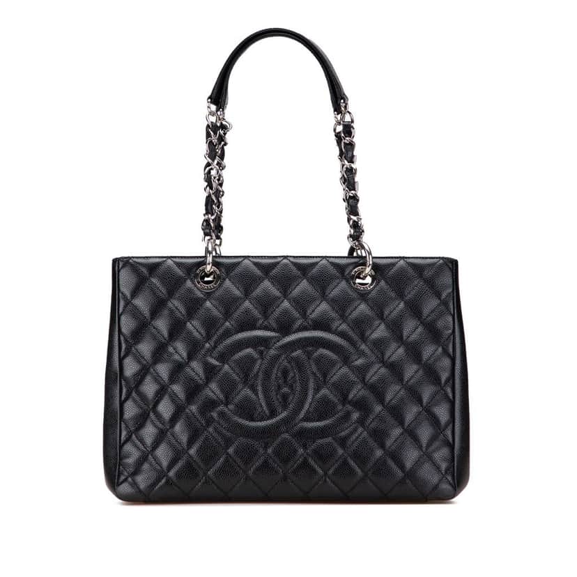 Chanel Caviar Grand Shopping Tote Black Leather Good condition - Front View