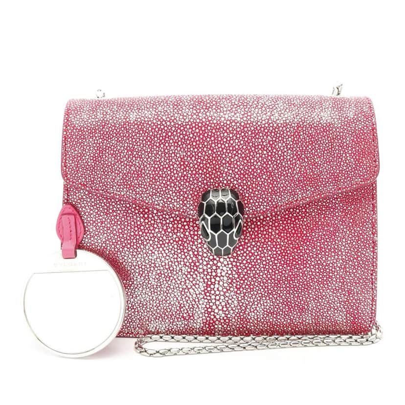 Bvlgari Galuchat and Calfskin Serpenti Forever Crossbody Pink Leather Good condition - Front View