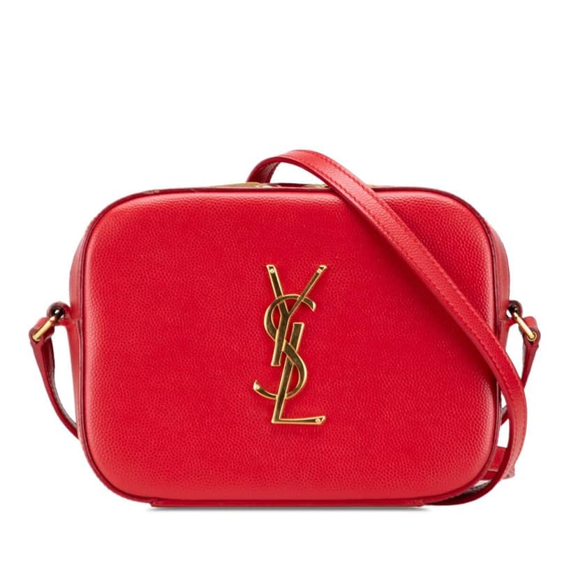 Saint Laurent Small Grain De Poudre Classic Monogram Camera Bag Red Leather Good condition - Front View