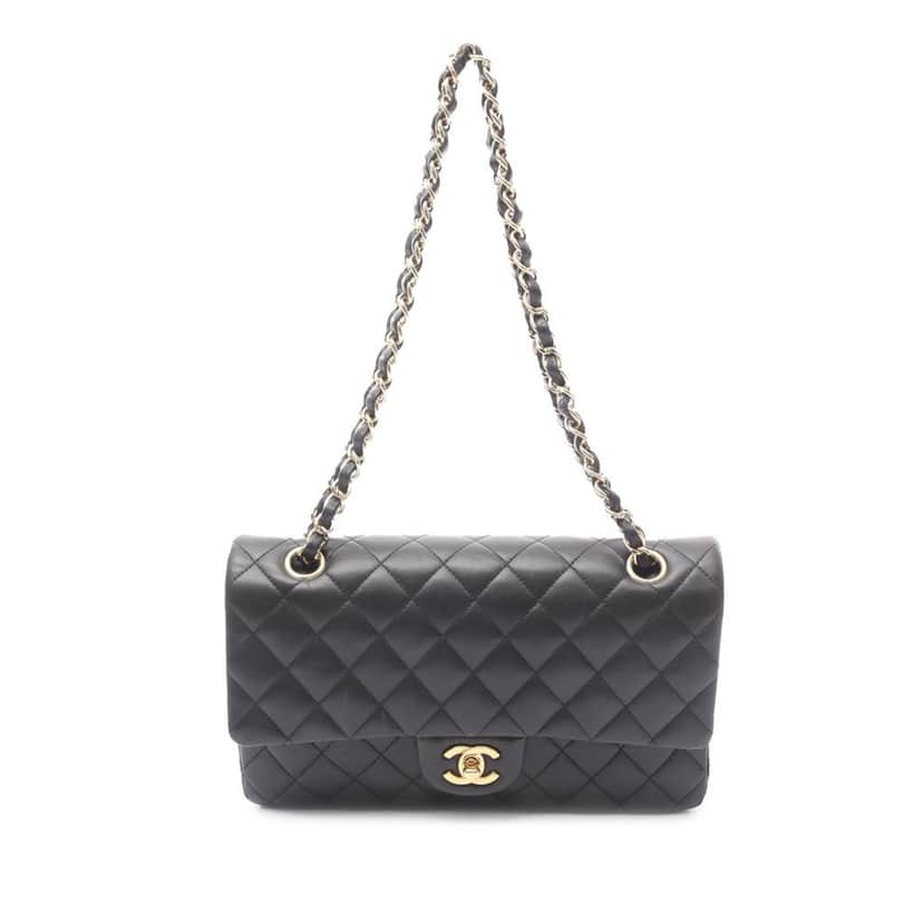 Chanel Medium Classic Lambskin Double Flap Black Leather Good condition - Front View
