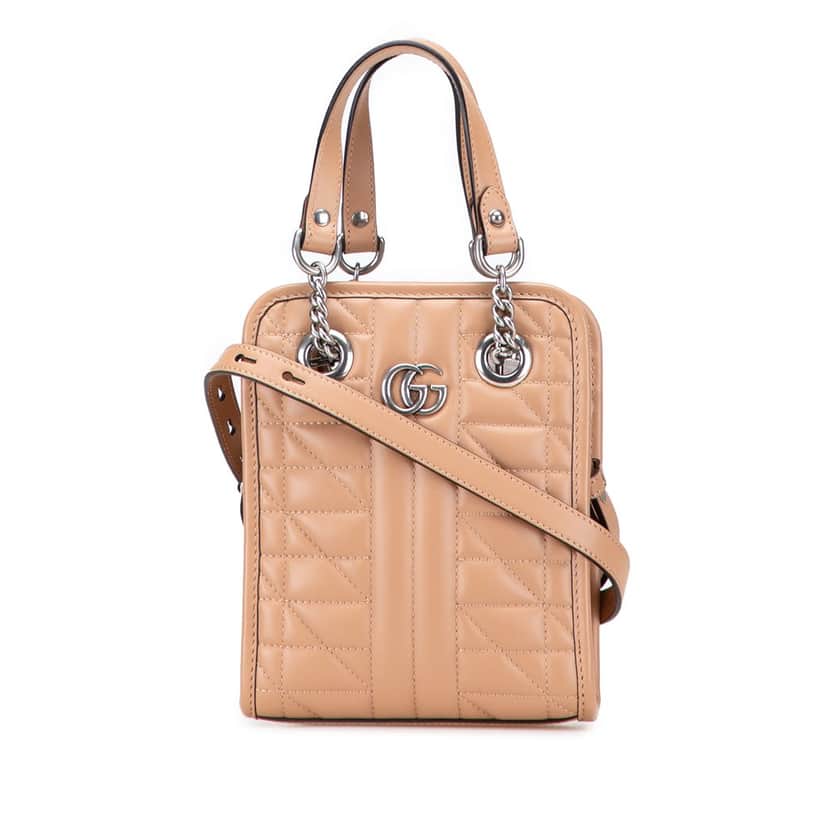 Gucci Mini GG Marmont Matelasse Leather Aria Satchel Brown Leather Good condition - Front View