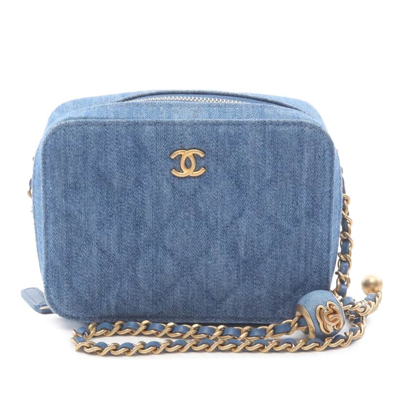 Chanel Quilted Denim Pearl Crush Camera Bag Blue Denim Good condition - Front View