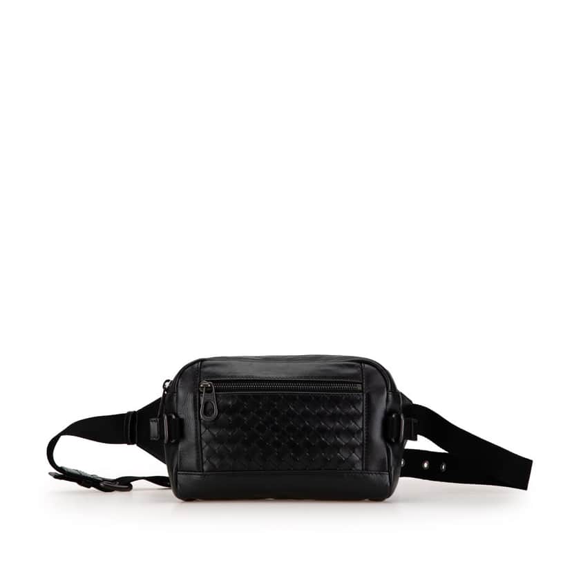 Bottega Veneta Nappa Intrecciato Belt Bag Black Leather Good condition - Front View