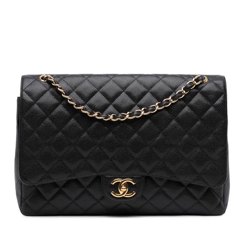 Chanel Maxi Classic Caviar Double Flap Black Leather Good condition - Front View