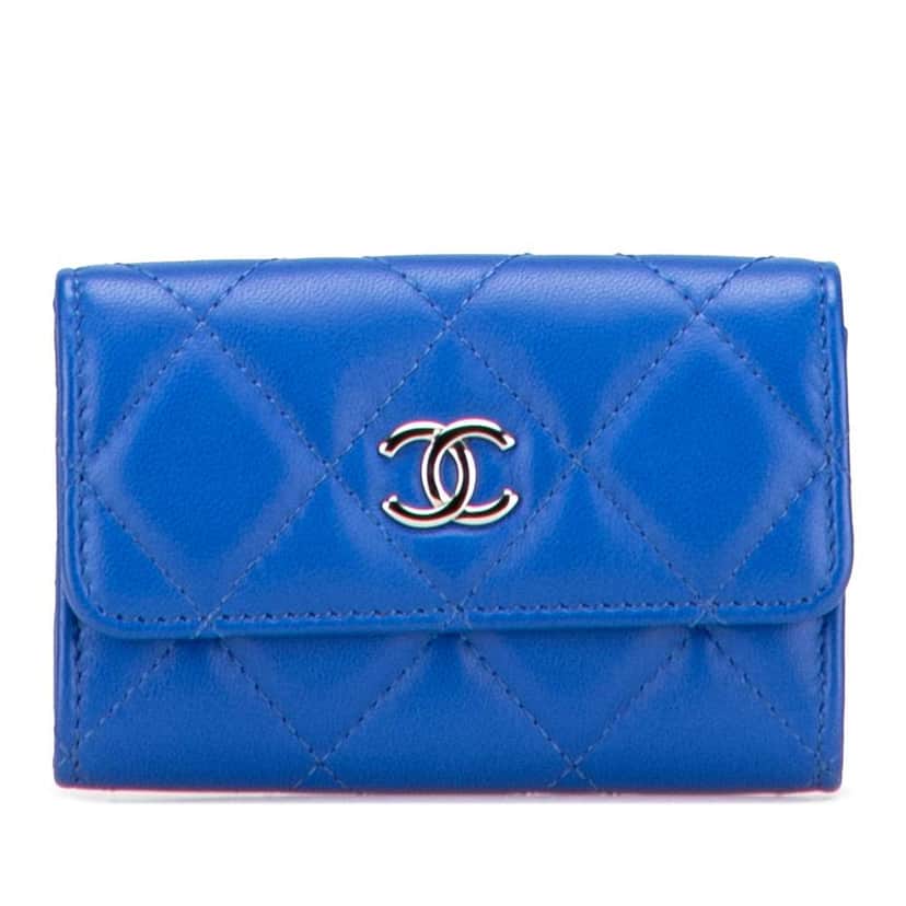 Chanel CC Quilted Lambskin Flap Card Holder Blue Leather Good condition - Front View