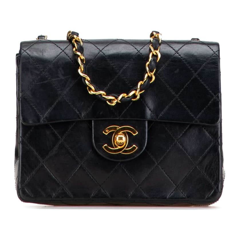 Chanel Mini Square Classic Lambskin Single Flap Black Leather Good condition - Front View