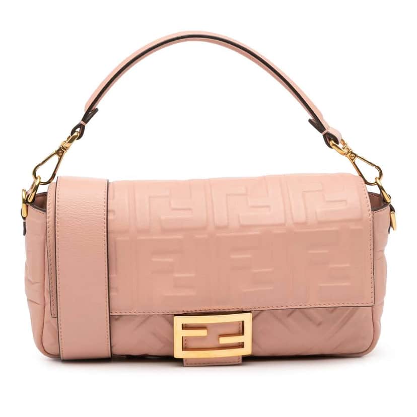 Fendi Zucca Embossed Leather Baguette Satchel Pink Leather Good condition - Front View