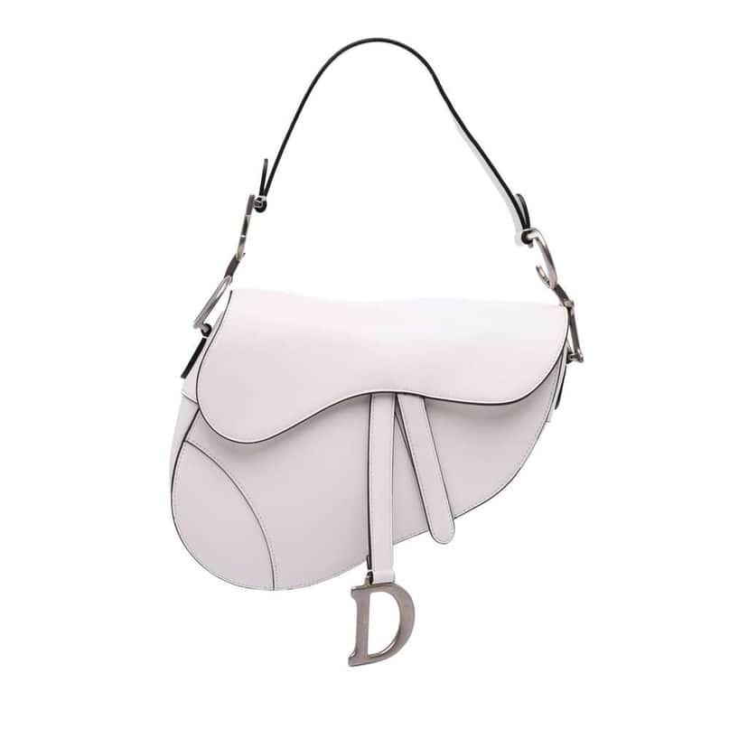 Dior Smooth Calfskin Saddle Bag White Leather Good condition - Front View
