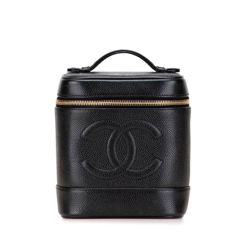Chanel CC Caviar Vanity Bag Black Leather Good condition - Front View