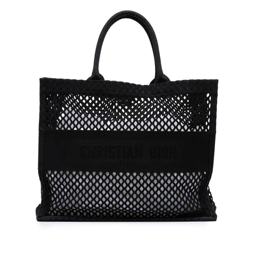 Dior Large Embroidered Mesh Book Tote Black Polyester Good condition - Front View