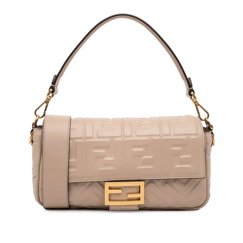 Fendi Zucca Embossed Leather Baguette Satchel Brown Leather Good condition - Front View