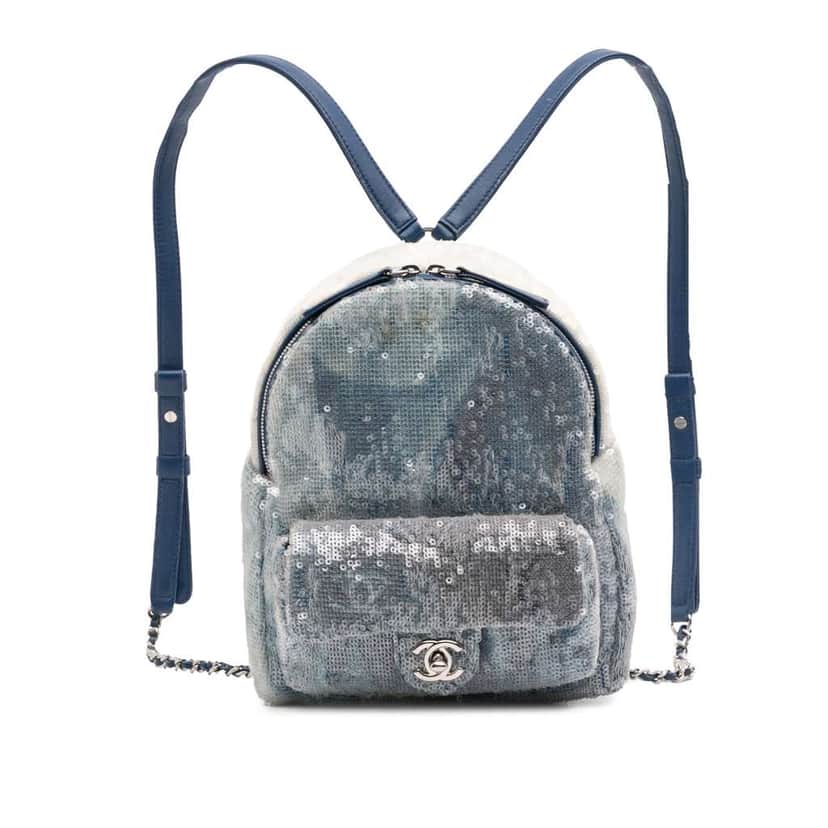 Chanel Sequin Waterfall Backpack Blue Polyester Very good condition - Front View