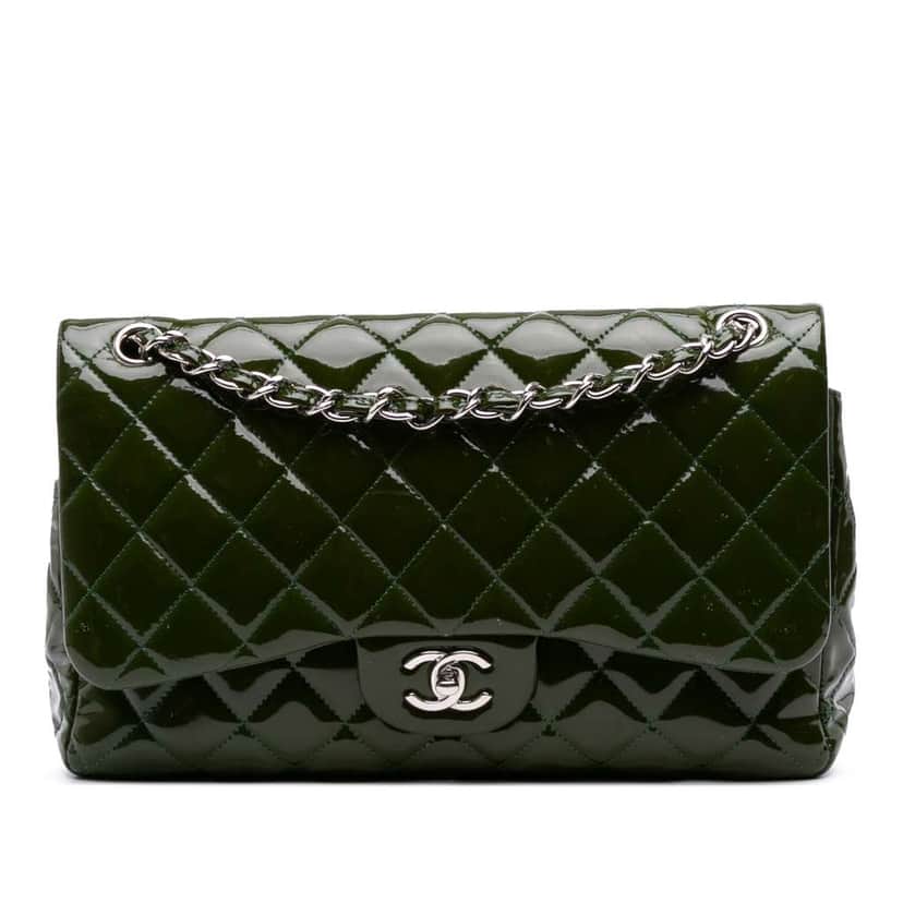 Chanel Jumbo Classic Patent Double Flap Green Leather Good condition - Front View
