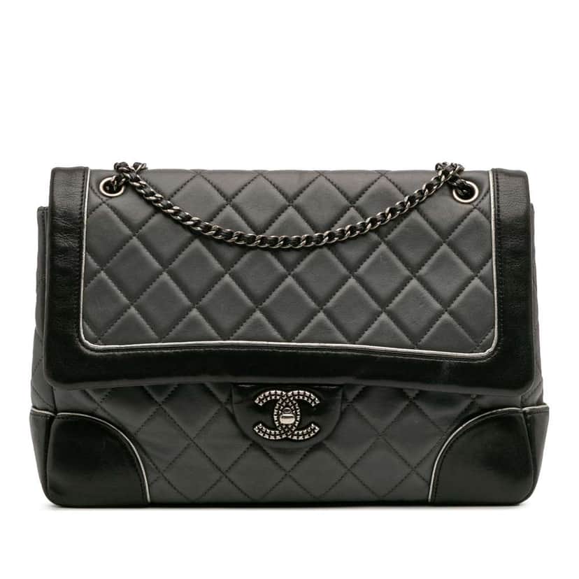 Chanel Paris Salzburg Jumbo Bicolor Quilted Lambskin Tyrolean Flap Grey Leather Good condition - Front View