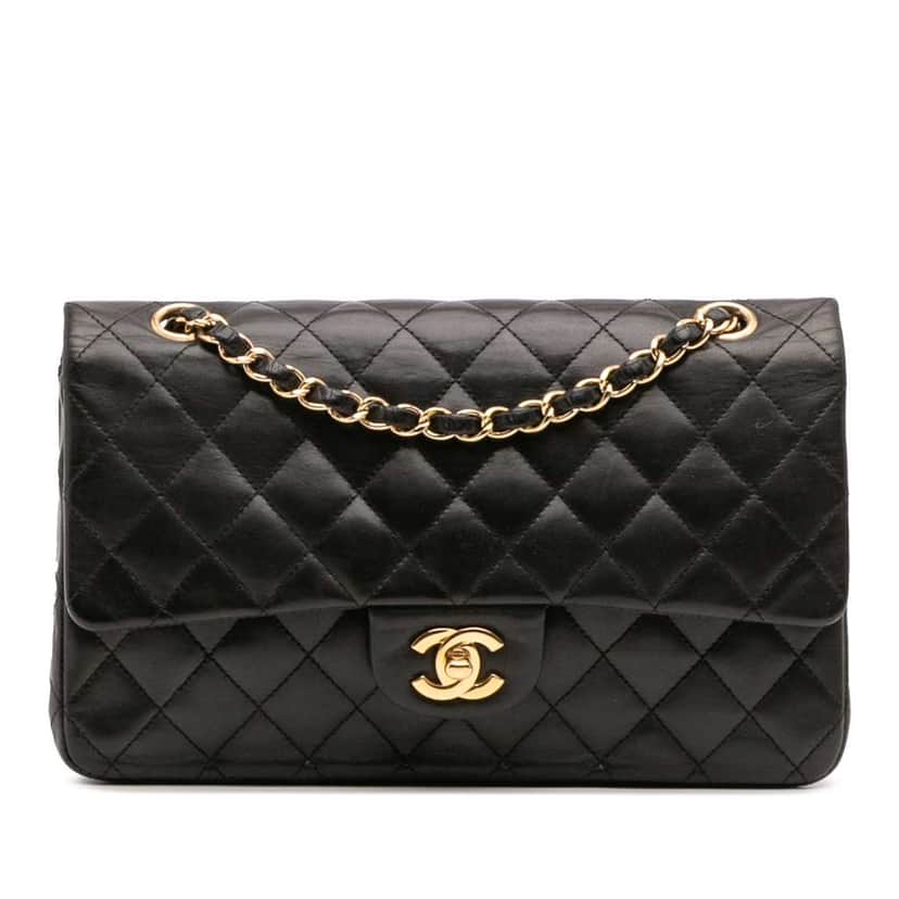 Chanel Medium Classic Lambskin Double Flap Black Leather Good condition - Front View