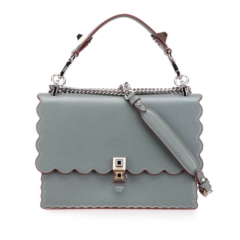 Fendi Medium Scalloped Leather Studded Kan I Satchel Grey Leather Good condition - Front View
