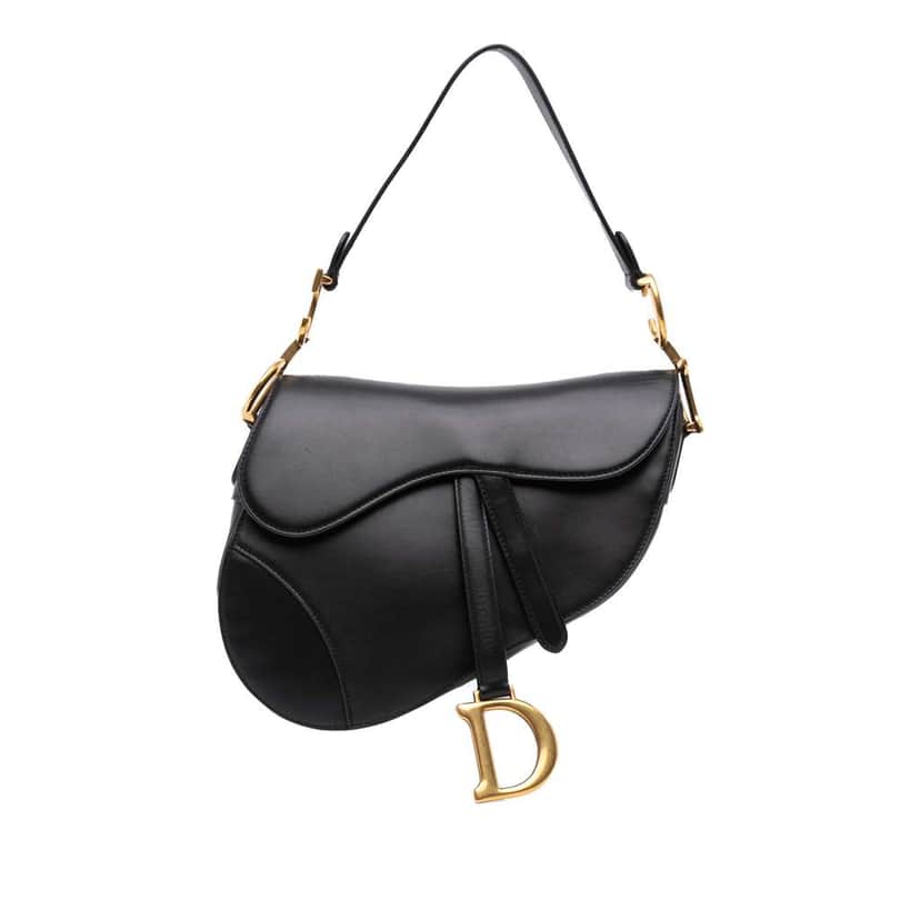 Dior Smooth Calfskin Saddle Bag Black Leather Good condition - Front View