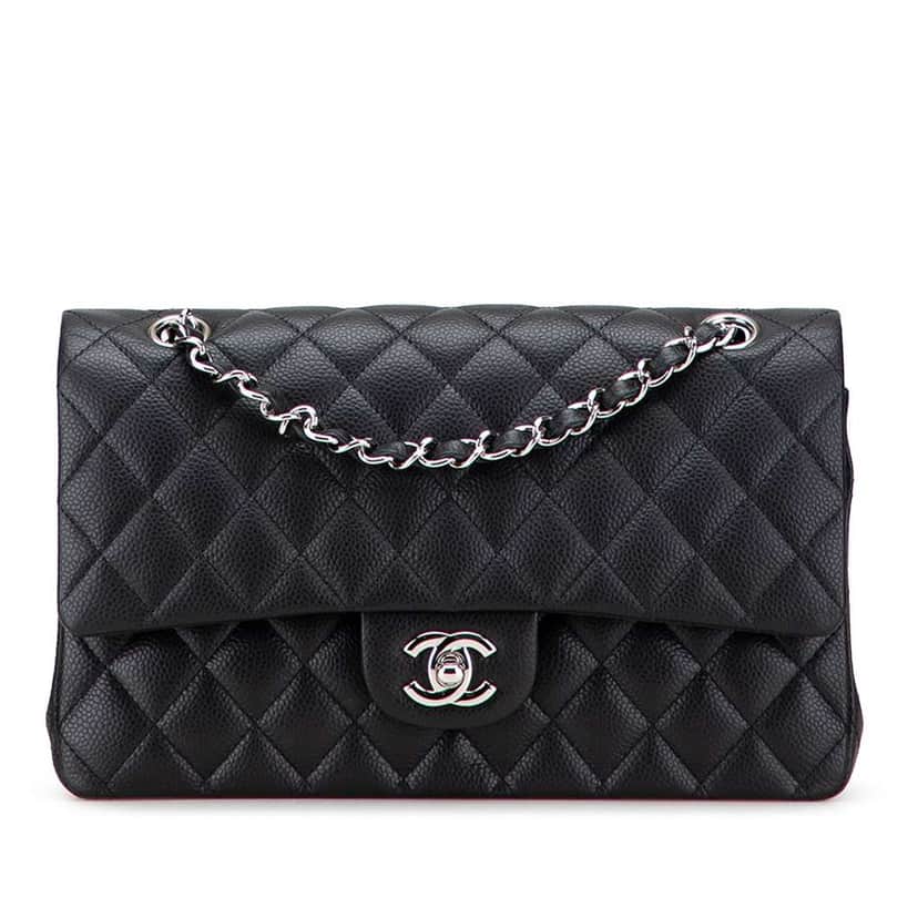 Chanel Medium Classic Caviar Double Flap Black Leather Good condition - Front View