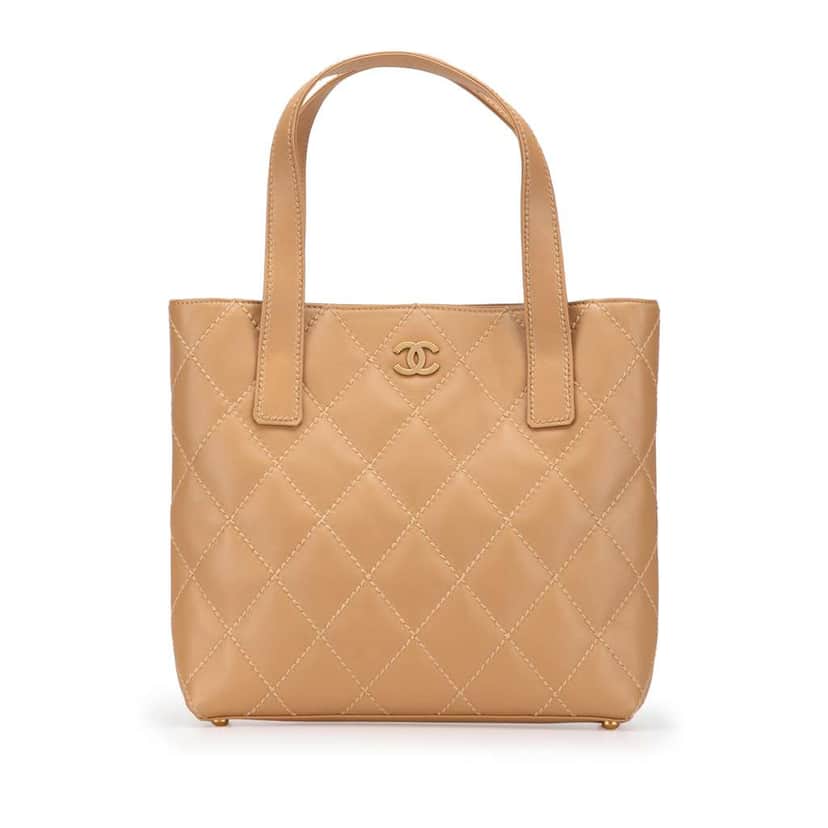 Chanel CC Wild Stitch Calfskin Handbag Brown Leather Good condition - Front View