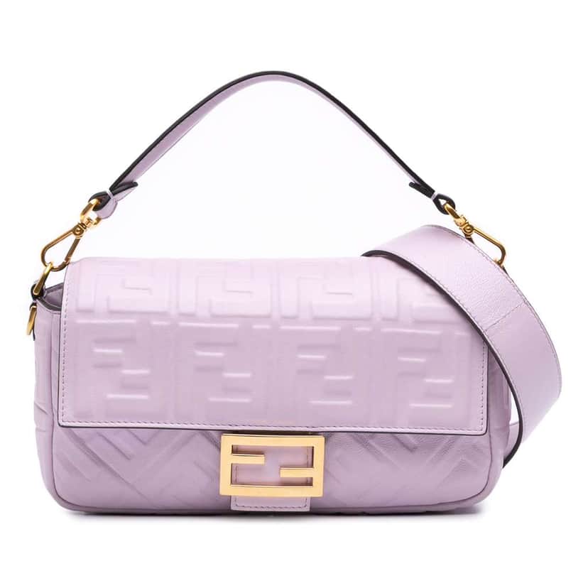 Fendi Zucca Embossed Leather Baguette Satchel Purple Leather Good condition - Front View