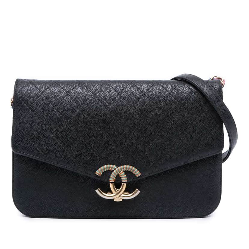 Chanel Paris Cuba Medium Caviar Thread Around Flap Black Leather Very good condition - Front View