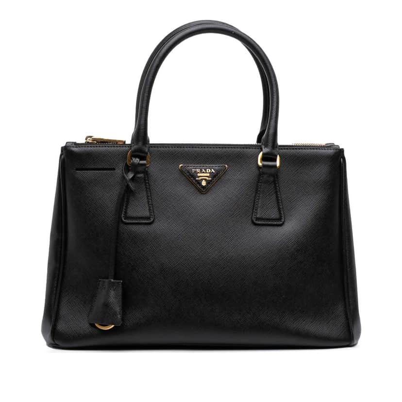 Prada Small Saffiano Lux Galleria Double Zip Satchel Black Leather Good condition - Front View