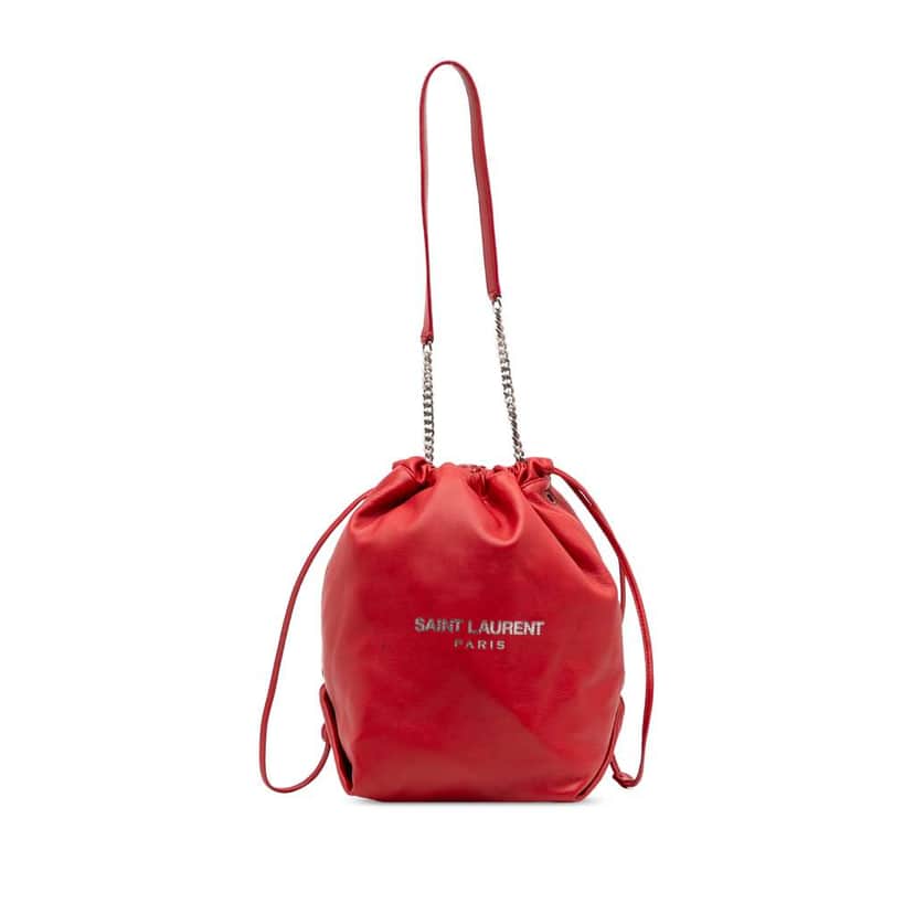 Saint Laurent Lambskin Teddy Drawstring Bucket Bag Red Leather Good condition - Front View