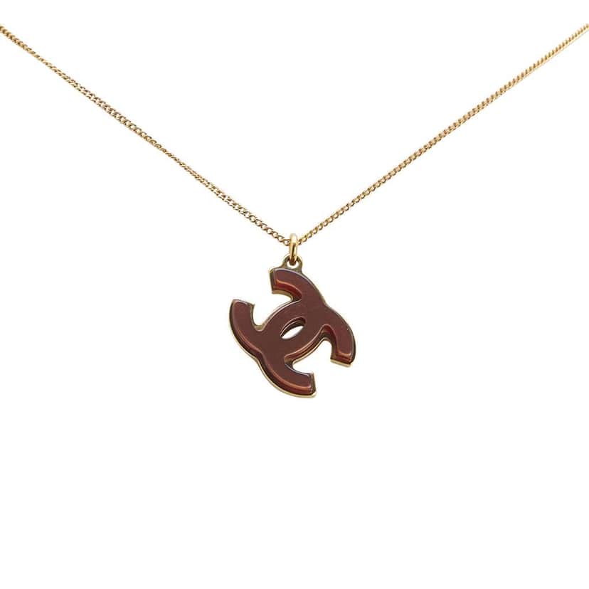 Chanel Gold Plated Acrylic Double CC Pendant Necklace Gold Metal Good condition - Front View