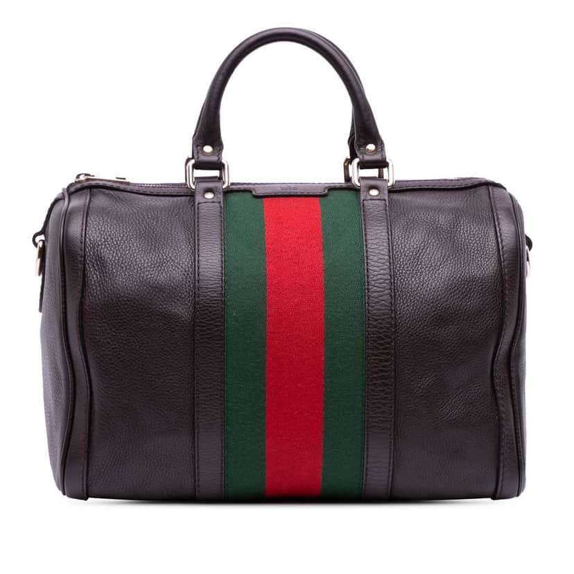 Gucci Calfskin Web Joy Boston Bag Brown Leather Good condition - Front View