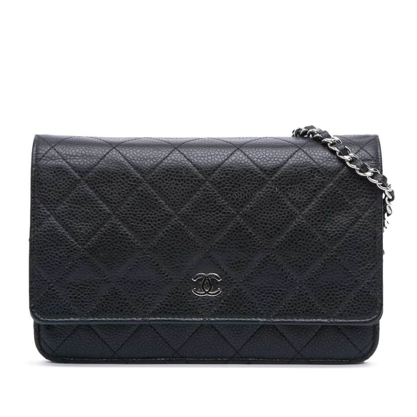 Chanel CC Quilted Caviar Wallet on Chain Black Leather Good condition - Front View
