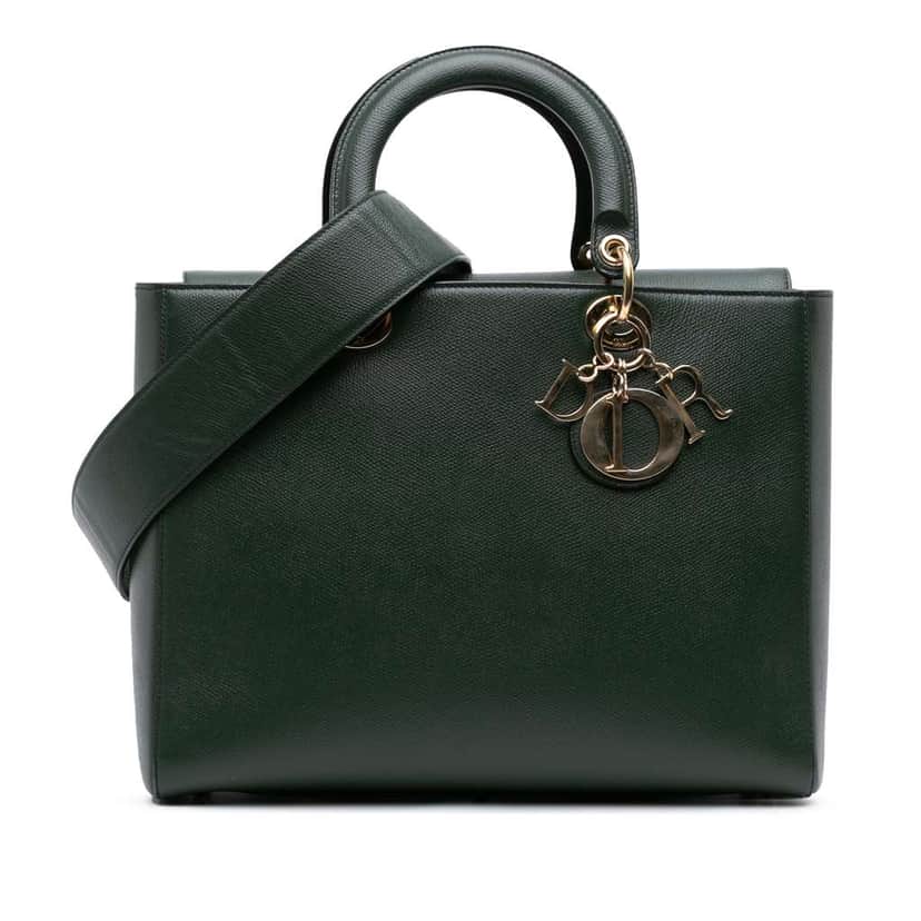 Dior Large Grained Calfskin Lady D Sire Green Leather Good condition - Front View