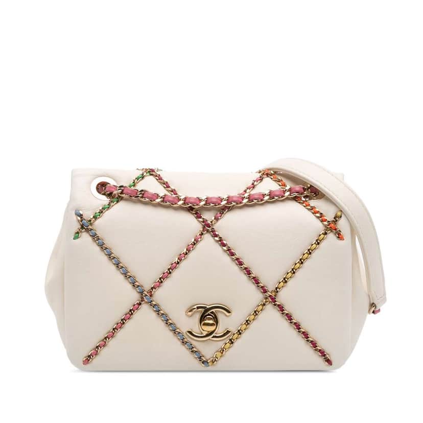 Chanel Small Lambskin Entwined Chain Flap White Leather Good condition - Front View