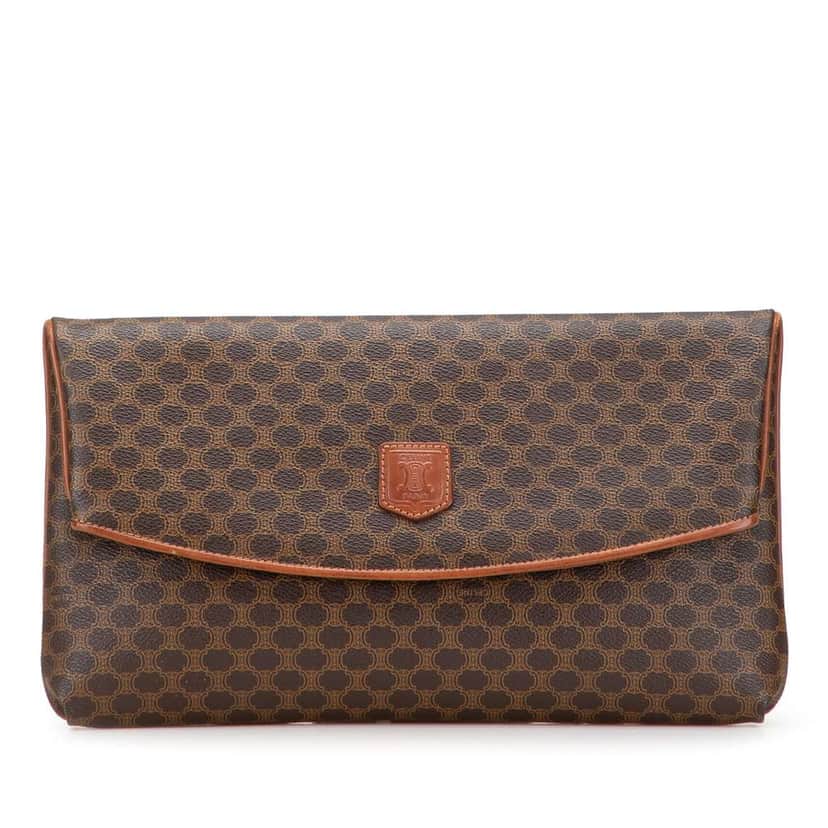 Celine Macadam Coated Canvas Clutch Brown Canvas Good condition - Front View