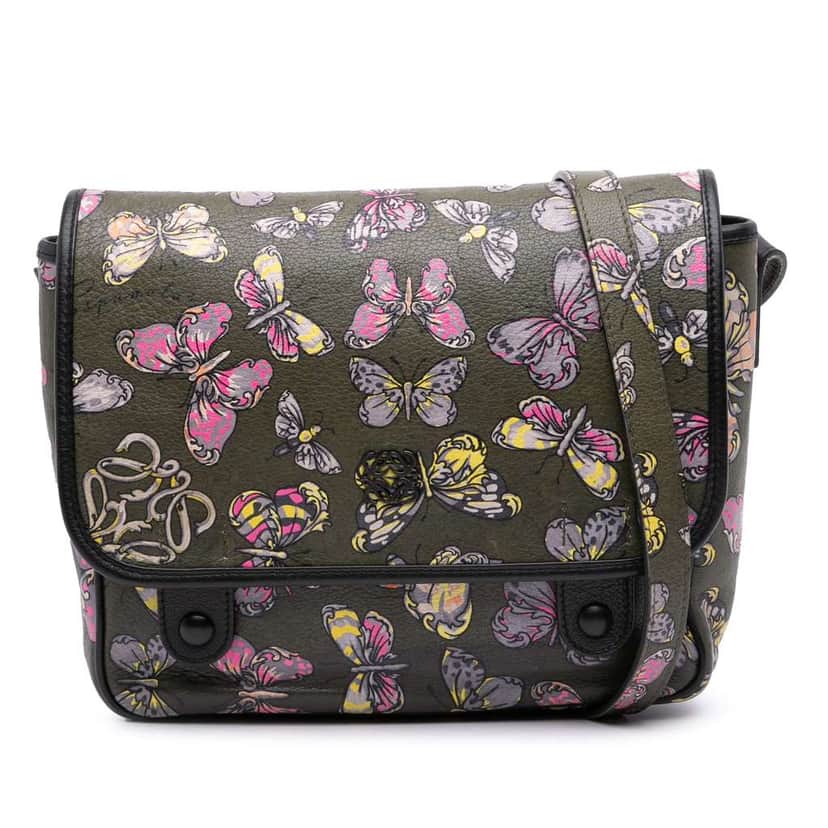 Loewe Tales of Spain Butterfly Printed Leather Anagram Crossbody Green Leather Very good condition - Front View