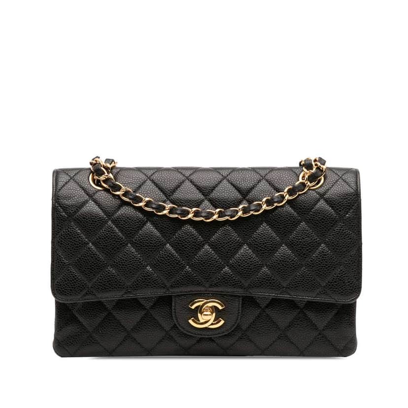 Chanel Medium Classic Caviar Double Flap Black Leather Good condition - Front View