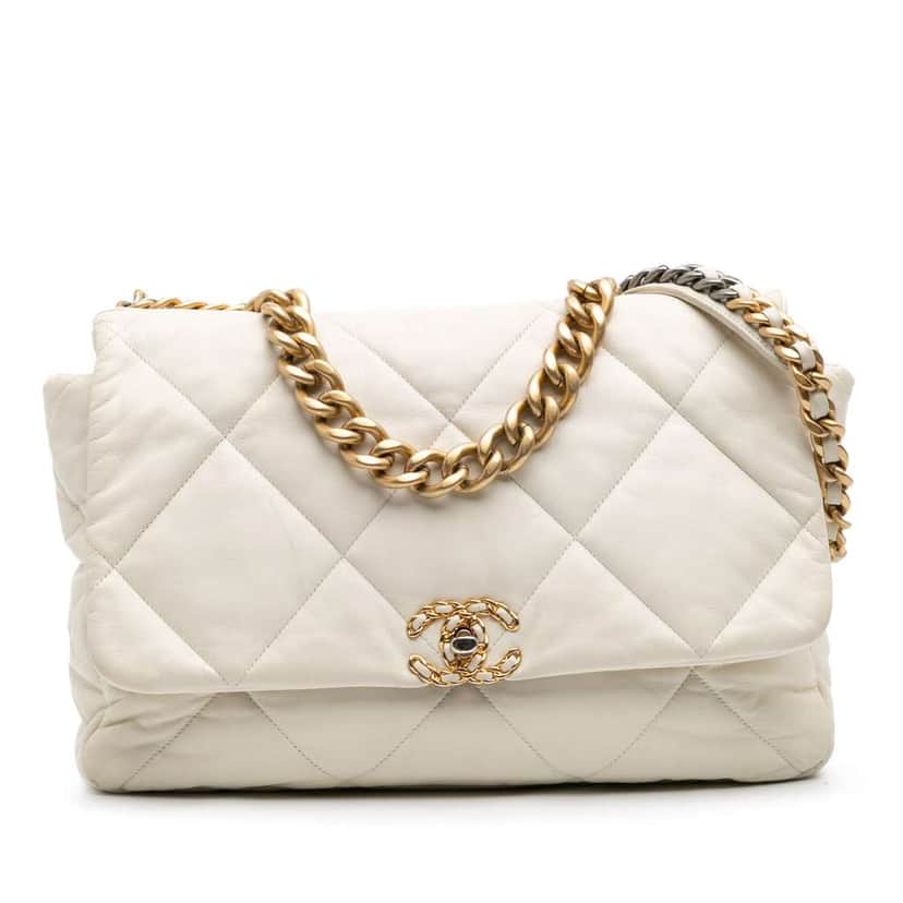Chanel Maxi Lambskin 19 Flap White Leather Very good condition - Front View