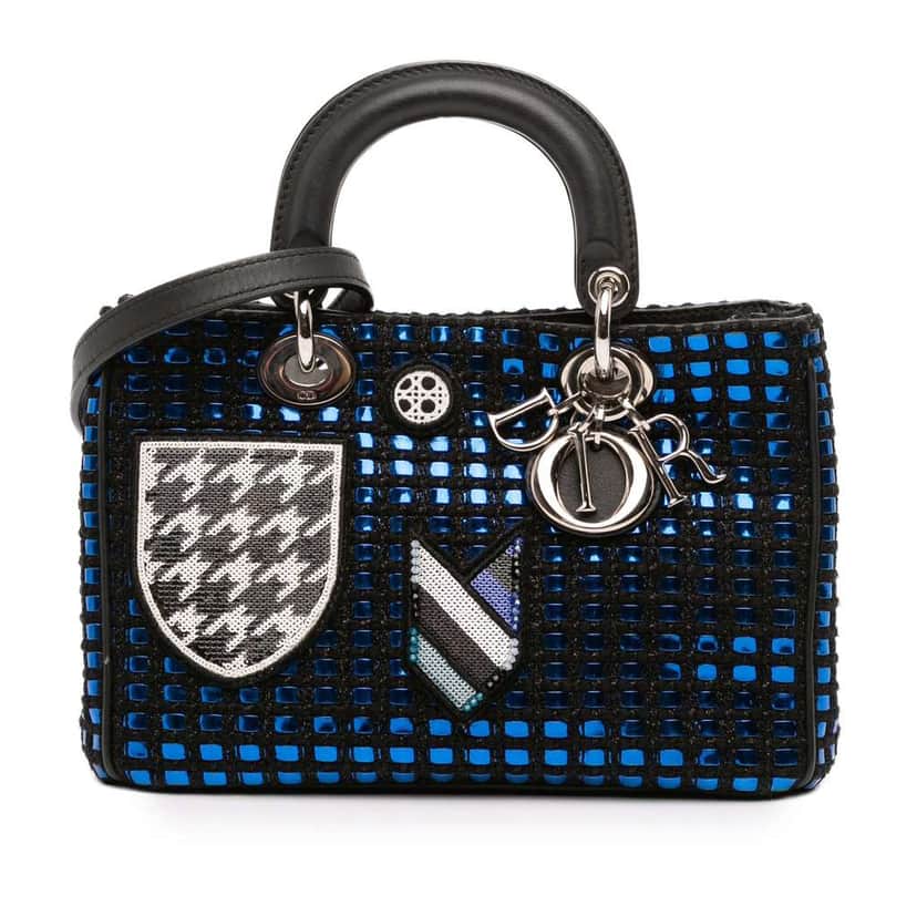 Dior Small Tweed Patch Diorissimo Tote Blue Tweed Good condition - Front View